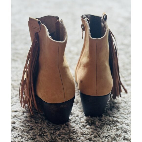 Mattise Brazil Western Festive Tan Leather-Suede Fringe Women Ankle Booties 7.5 - Picture 4 of 8